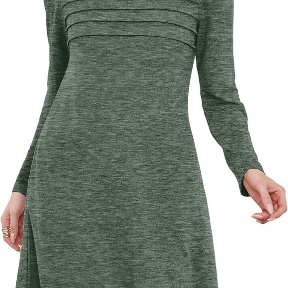 Womens Long Sleeve Tunic Dress Fall Fashion Sweater Dress with Pockets Pleated F - Picture 3 of 5